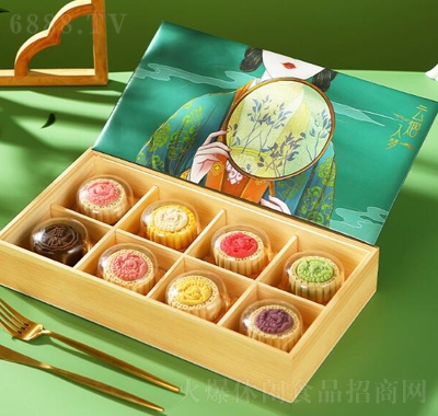 百齡麥中秋月餅國潮風(fēng)伴手禮盒裝桃山皮月餅禮盒